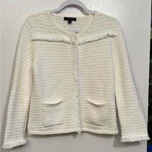 Ann Taylor Women’s Ivory Cardigan Size Small Fringe Pocket Tortoise Buttons